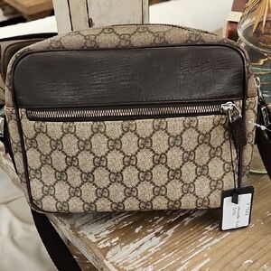 Gucci Beige and Brown Monogram Messenger Bag
